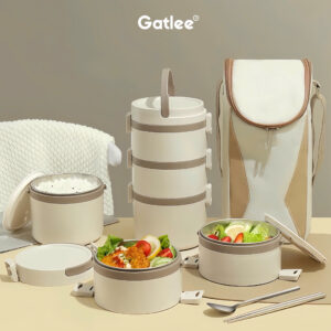 HỘP CƠM GIỮ NHIỆT 3 TÂNG TRÒN INOX 304 GATLEE DỄ DÀNG THÁO LẮP
